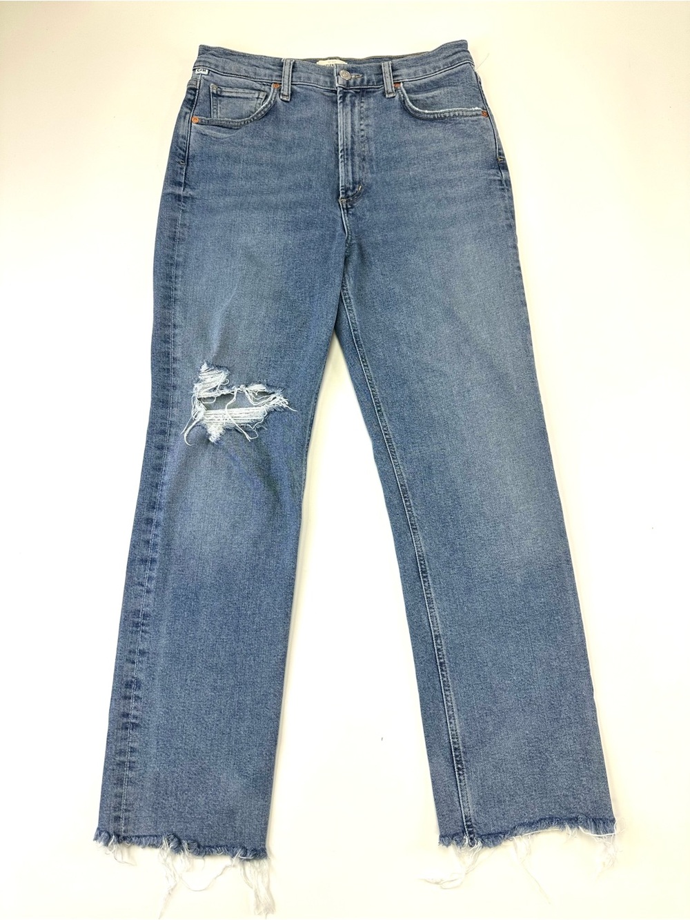 Citizens of Humanity Daphne Crop Jeans 28 Distressed Raw Hem Straight Leg Casual
